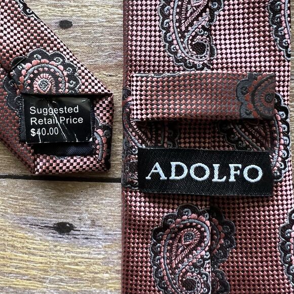 Adolfo One Size Mens Tie Orange 56”x 2” - Picture 7 of 12
